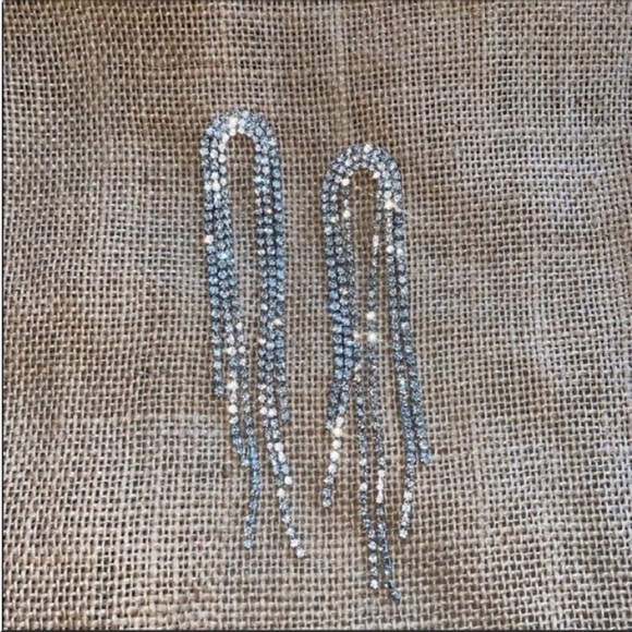Rhinestone Crystal Earrings Silver Plated Dangle Tassel Waterfall Asos U… - Picture 1 of 11